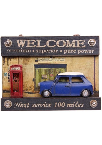 Dekoratif Metal Kapı Yazısı Araba ve Telefon Kulübesi Dekorlu