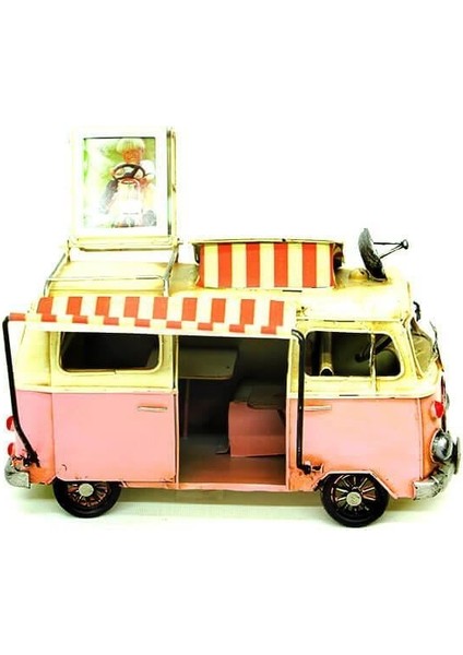Dekoratif Metal Minibüs Çerçeveli ve Tenteli Vintage Hediyelik