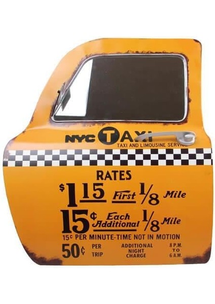 Dekoratif Newyork Taxi Temalı Sarı Araba Kapısı Ayna