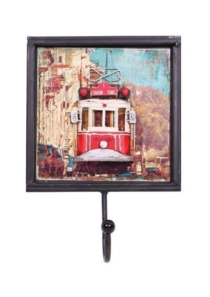 Dekoratif Metal Askı Tramvay Dekorlu Retro Askılık Vintage