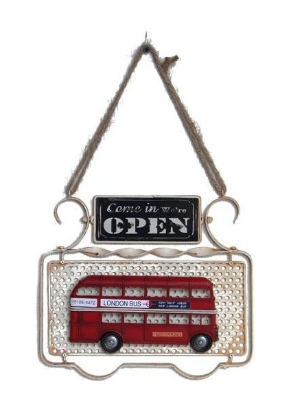 Dekoratif Metal Kapı Yazısı Londra Şehir Otobüsü Dekorlu