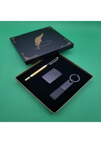 Roller Kalem Deri Anahtarlık Çakmak Seti Dekoratif Hediyelik