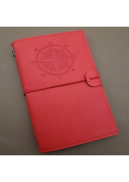 Pusula Tasarımlı Kırmızı Deri Defter Hediyelik