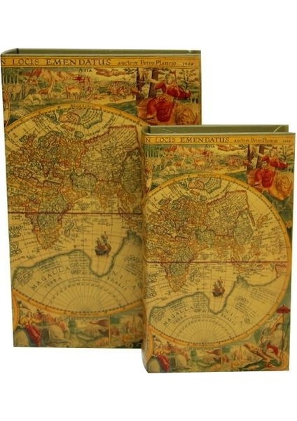Kutu Kitap Harita 2'li Set Dekoratif Hediyelik
