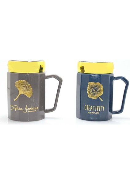 Ayna Kapaklı Porselen Kupa Bardak Dekoratif Hediyelik