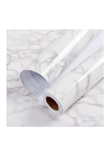 Beyaz Mermer Desenli Yapışkanlı Tezgah Folyosu (3 Mt.x 60 Cm)