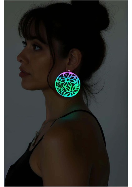 Rainbow Reflektörlü Çiçek Küpe, Şık Tasarım Lazer Kesim Küpe