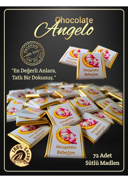 Angelo Chocolate 72 Adet İsim Kuşaklı Kız Bebek Çikolatası fırsatları