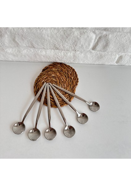 6'lı Gümüş Paslanmaz Çelik (18/10) Uzun Ince Çay Latte Kaşığı