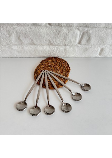 6'lı Gümüş Paslanmaz Çelik (18/10) Uzun Ince Çay Latte Kaşığı modelleri