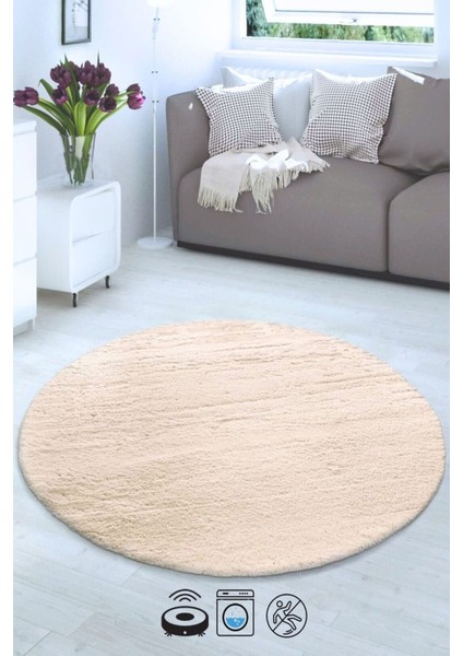 Post Daıre Altın Bej Yumuşak Havlı Kaymaz Tabanlı ve Yıkanabilir Peluş Halı Antre Banyo Tuvalet Dekoratif Halı