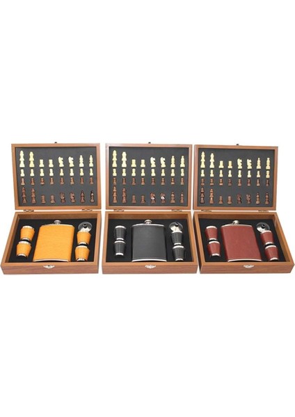 Ahşap Kutulu Satrançlı Matara Seti Derili