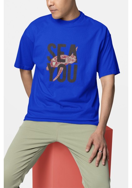 Erkek Sea You Transfer Baskılı Yuvarlak Yaka Kısa Kol Tişört