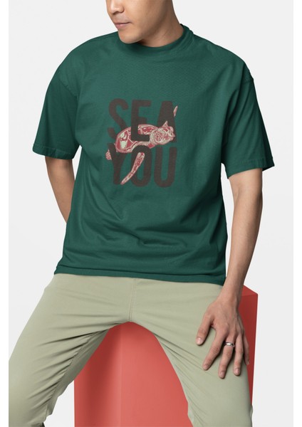 Erkek Sea You Transfer Baskılı Yuvarlak Yaka Kısa Kol Tişört