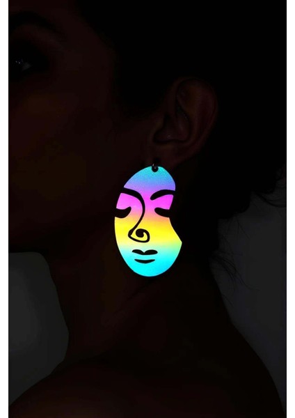 Rainbow Reflektörlü Soyut Kadın Yüzü Küpe, Şık Lazer Kesim Küpe fiyatları