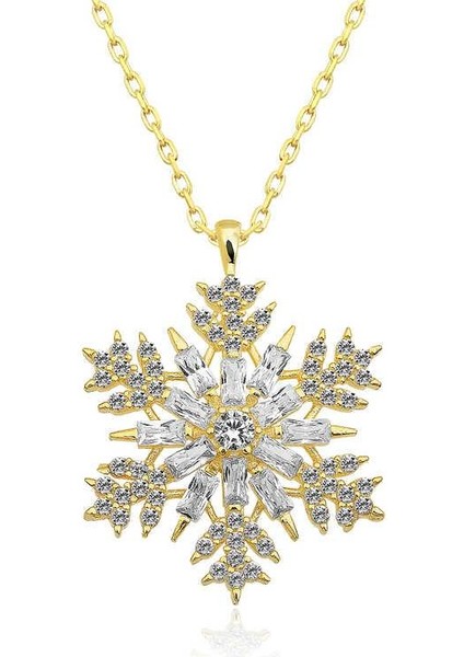 925 Ayar Gümüş Gold Kar Tanesi Kadın Gümüş Kolye
