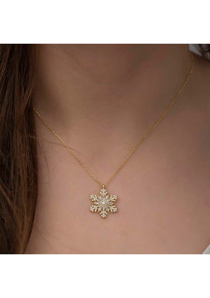 925 Ayar Gümüş Gold Kar Tanesi Kadın Gümüş Kolye modelleri
