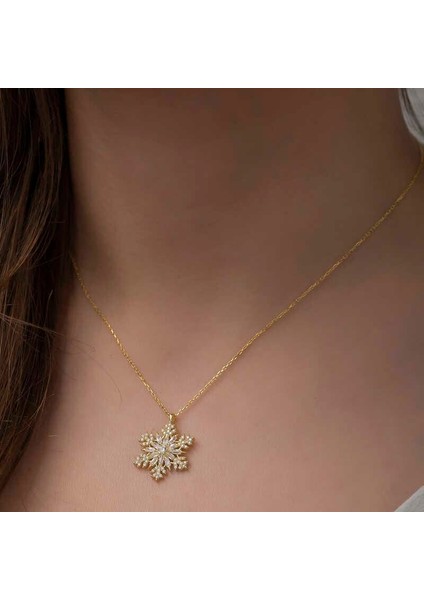 925 Ayar Gümüş Gold Kar Tanesi Kadın Gümüş Kolye fırsatları