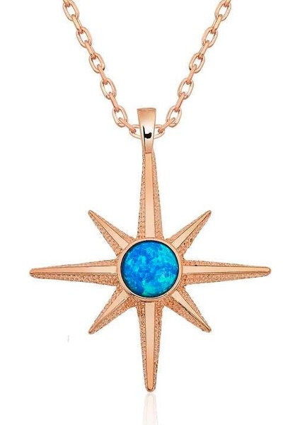 ​gümüş Rose Mavi Opal Taşlı Kutup Yıldızı Kolye