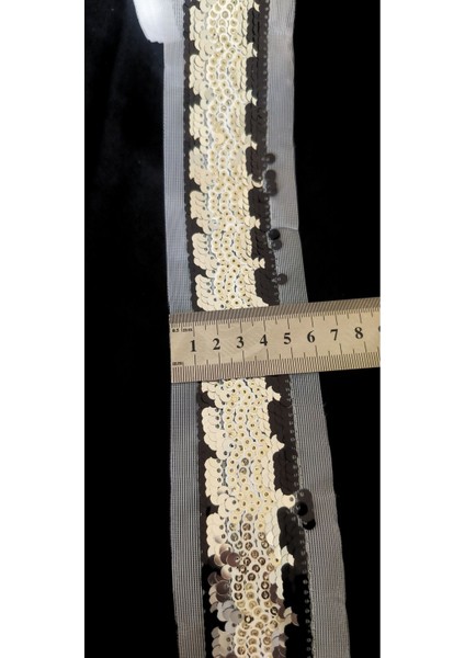 Beyaz Tül Üzerine Siyah Gümüş Pul Payet Şerit modelleri