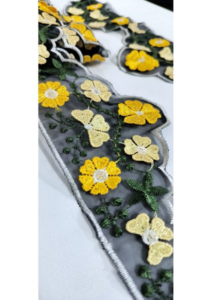 Siyah Tül Üzerine Sarı Çiçek Işlemeli Nakış Şerit fiyatları