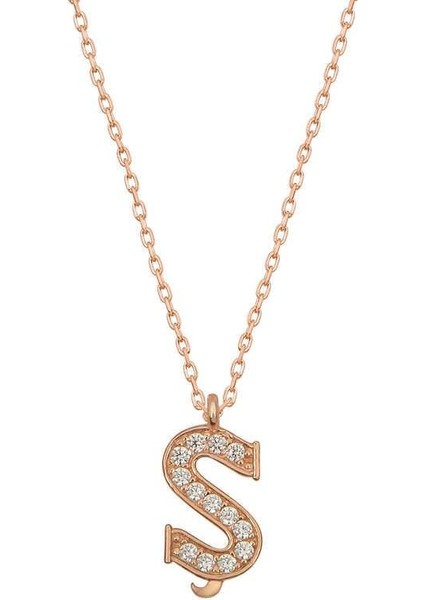 925 Ayar Gümüş Rose Ş Harfi Kadın Gümüş Kolye
