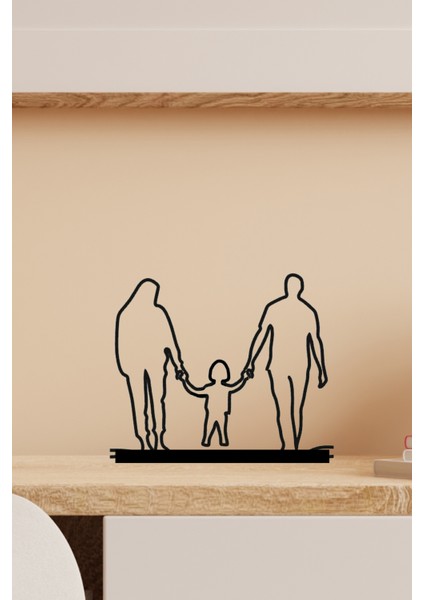 Aile Figürlü Anne - Baba - Küçük Kız Çocuk Siyah Dekor Biblo - Bioplastik