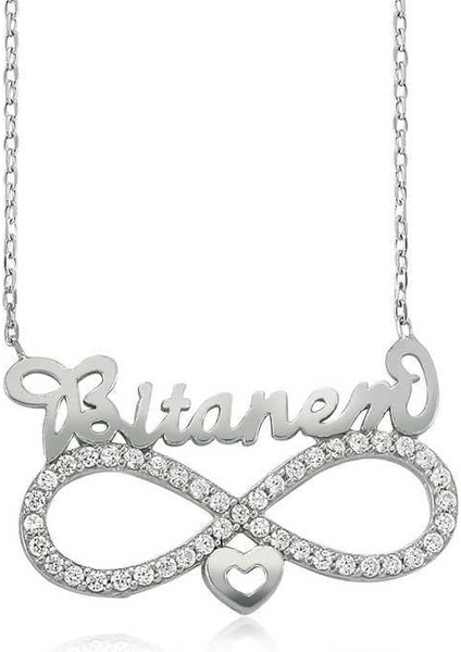 925 Ayar Gümüş Bitanem Yazılı Sonsuzluk Kadın Gümüş Kolye