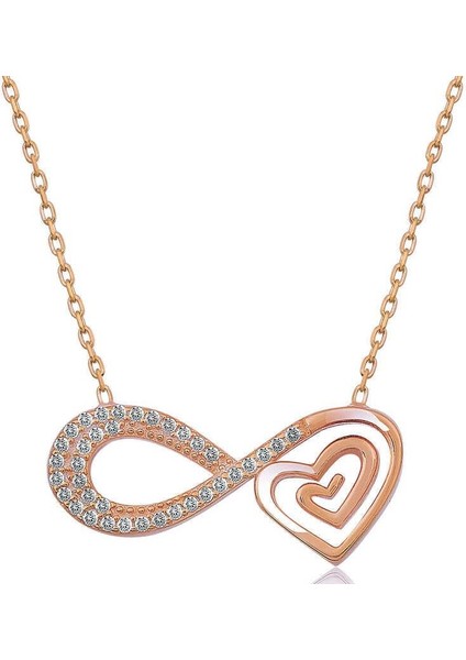 Gümüş Rose Kalpli Sonsuzluk Kadın Kolye