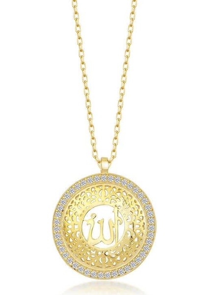 Gümüş Gold Allah Yazılı Kadın Kolye