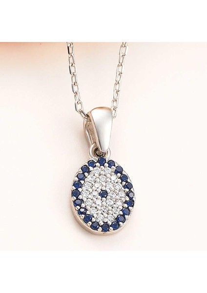 925 Ayar Gümüş Oval Nazar Kadın Kolye