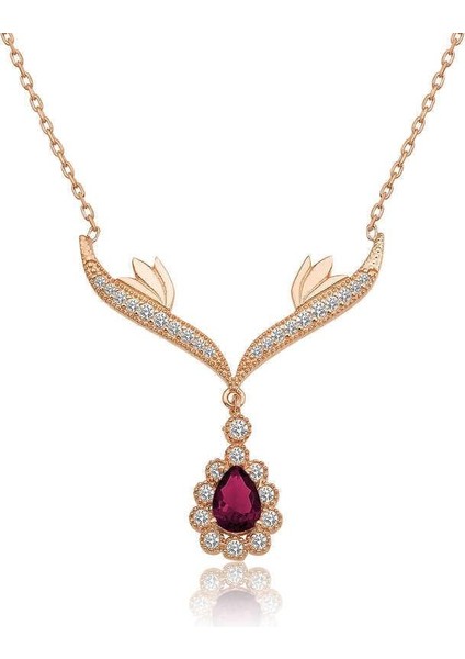 925 Ayar Gümüş Rose Kırmızı Taşlı Madalyon Kadın Gümüş Kolye fiyatları