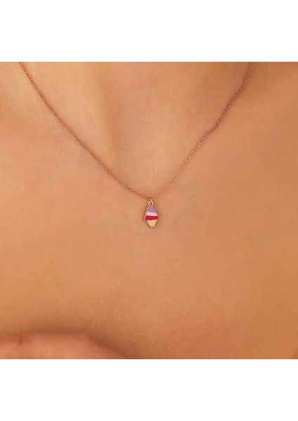 925 Ayar Gümüş Rose Renkli Dondurma Kadın Kolye fiyatları