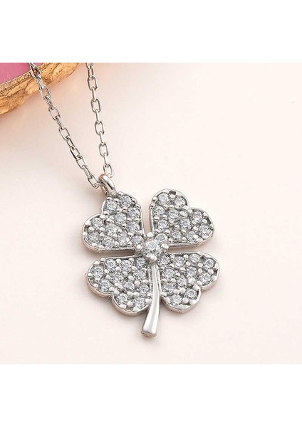 925 Ayar Gümüş Dört Yapraklı Yonca Kadın Kolye