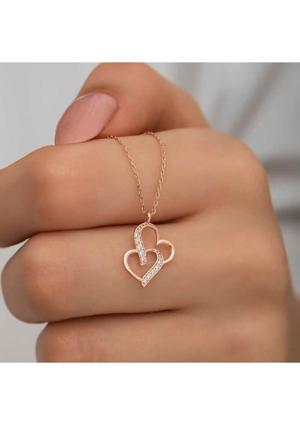 925 Ayar Gümüş Rose Birleşmiş Kalpler Kadın Gümüş Kolye fiyatları