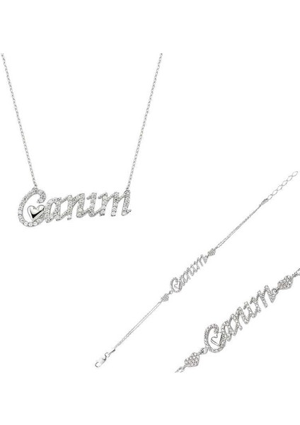 925 Ayar Gümüş Canım Yazılı Kalp Set