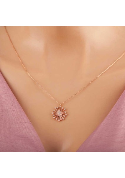 ​925 Ayar Gümüş Rose Çiçek Kadın Gümüş Kolye