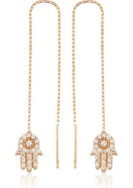 925 Ayar Gümüş Zincirli Fatma Ana Eli Küpe