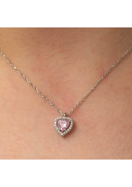 Gümüş Pembe Kalp Kadın Kolye modelleri