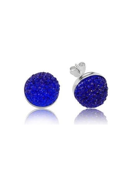 925 Ayar Gümüş Kristal Mavi Çivili Küpe