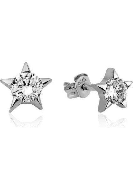 Gümüş Tek Taşlı Yıldız Çivili Küpe