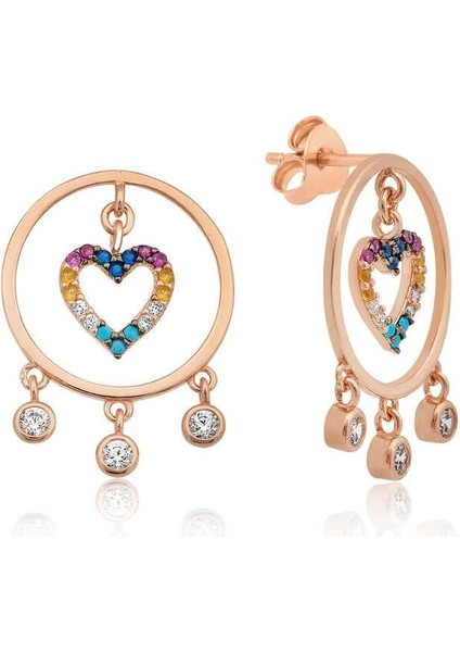 Gümüş Kalpli Halka Küpe