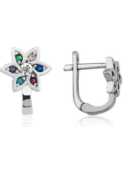 Gümüş Renkli Çiçek Küpe