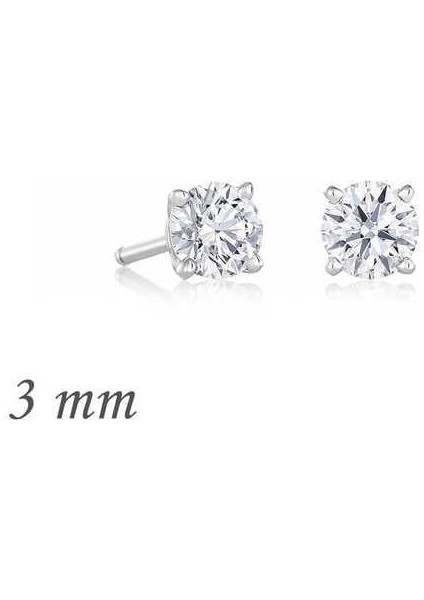 Gümüş Yuvarlak Tek Taş Zirkon Küpe - 3 mm