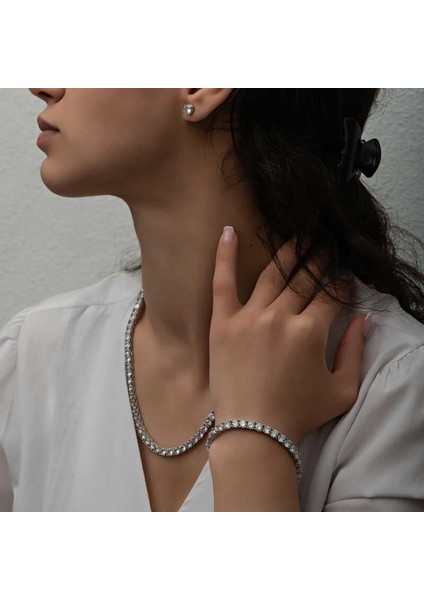 Gümüş 3 mm Beyaz Taşlı Su Yolu Kadın Set fırsatları