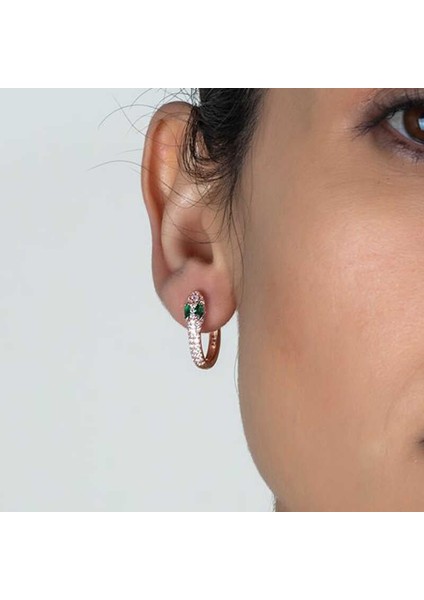 Gümüş Yeşil Gözlü Yılan Halka Küpe fiyatları