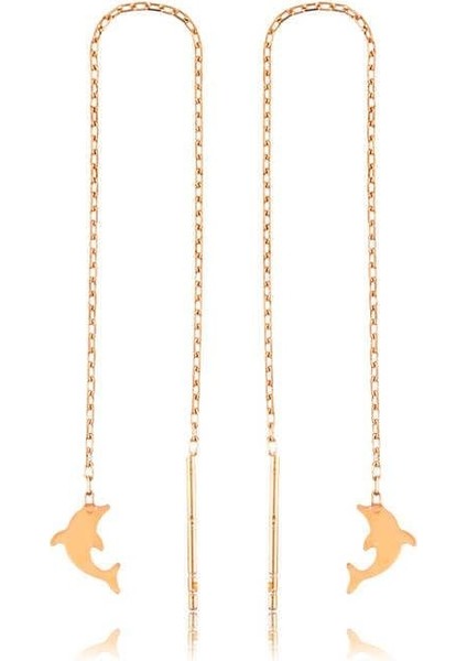 925 Ayar Gümüş Zincirli Yunus Balığı Küpe