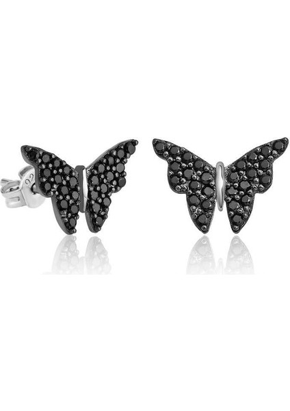 Gümüş Siyah Kelebek Küpe