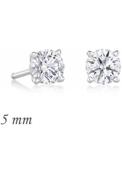 Gümüş Yuvarlak Tek Taş Zirkon Küpe - 5 mm