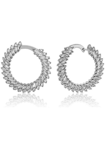 Gümüş Trapez Taşlı Küpe